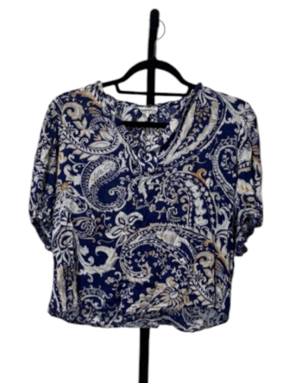 Nicole Miller Navy Paisley Short Sleeve Blouse